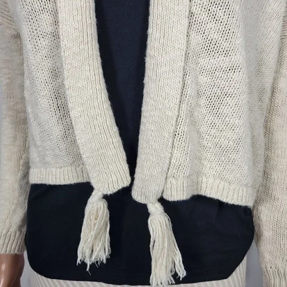 Lucky Brand Women's Cream Colored Cotton/Linen Blend Boho Crop Cardigan Size S - Picture 4 of 12